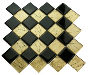 Mozaika szklana złota czarna MIX RETRO GOLD ROMB 