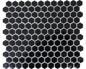 MOZAIKA CERAMICZNA CZARNA HEXAGON, HEKSAGON Z POŁYSKIEM