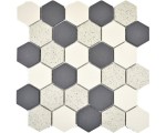 MOZAIKA CERAMICZNA HEXAGON, KREMOWO-CZARNA HEKSAGON 