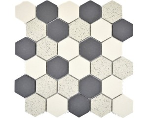 MOZAIKA CERAMICZNA HEXAGON, KREMOWO-CZARNA HEKSAGON 