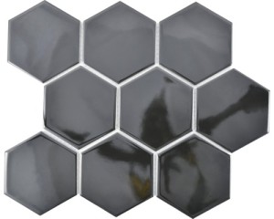 MOZAIKA CERAMICZNA HEXAGON, CZARNY HEKSAGON ŚWIECĄCY