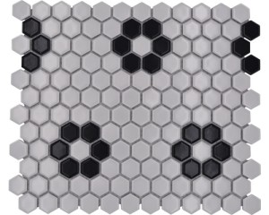 MOZAIKA CERAMICZNA HEXAGON, BIAŁO-CZARNY HEKSAGON