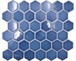 mozaika ceramiczna hexagon, niebieski heksagon błyszczący