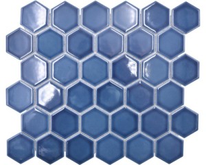 mozaika ceramiczna hexagon, niebieski heksagon błyszczący