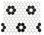 MOZAIKA CERAMICZNA HEXAGON, BIAŁO-CZARNY HEKSAGON ZE WZOREM