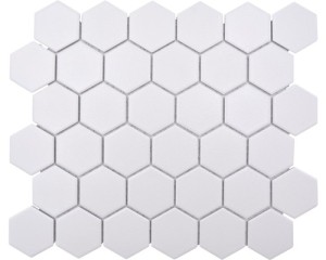 MOZAIKA CERAMICZNA, DUŻY HEXAGON, HEKSAGON BIAŁY