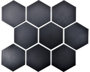 MOZAIKA CERAMICZNA, DUŻY HEXAGON, HEKSAGON CZARNY