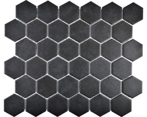 MOZAIKA CERAMICZNA, DUŻY HEXAGON, HEKSAGON CZARNY matowy