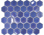 MOZAIKA CERAMICZNA, DUŻY HEXAGON, HEKSAGON NIEBIESKI BŁYSZCZĄCY