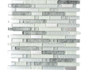 Mozaika szklana, płytka szklana cegła mix silver